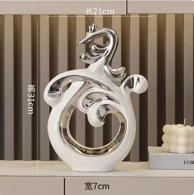 Simple Abstract Phoenix Ceramic Sculpture for Home Decor