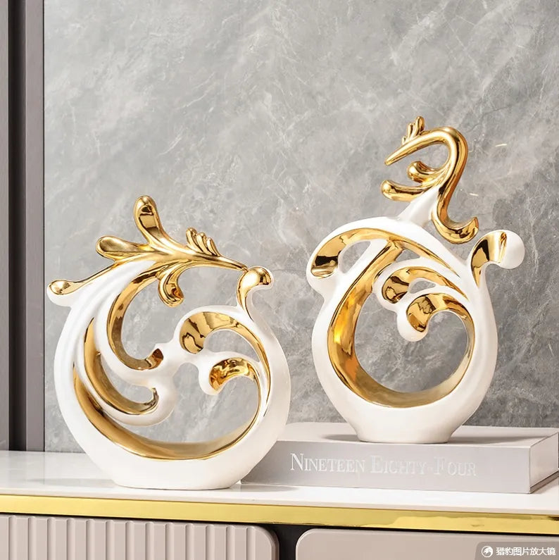 Simple Abstract Phoenix Ceramic Sculpture for Home Decor